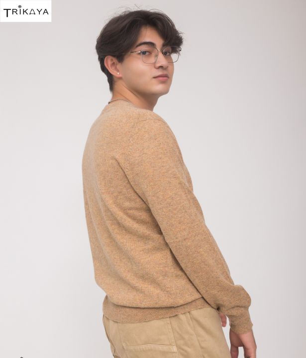 Trikaya%20Cream%20Color%20Round%20Neck%20Full%20Sleeves%20Lambswool%20Light-Weight%20Sweater%20For%20Men%20-%20Image%202