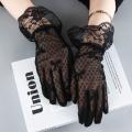 Summer Wedding Full Finger Lace Bow Driving Black White Bridal Gloves Mesh Gloves Lace Gloves Tulle Mittens. 