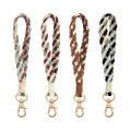 construction Wristband keychain Handcrafted Microfiber material Woven design Hand woven key charms Leather details Plaid. 