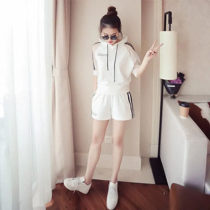 Korean%20Fashion%20Summer%20Korean%20Version%20Plus%20Size%20Hooded%20Casual%20Sports%20Set%20Female%20Fashion%20Loose%20Shorts%20Two%20Pieces%20Set%20Tide%20-%20Image%203