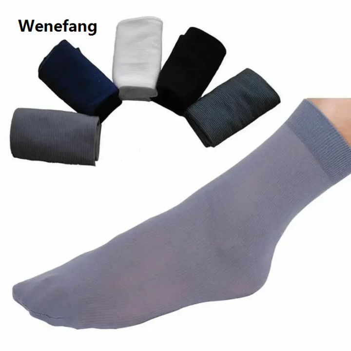 Wenefang 20Pcs Breathable Long Socks Bamboo Fiber Socks Summer Thin Stripe Men Silk Sports Socks Antibacterial Black Business Men Sox