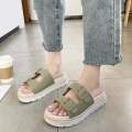 Korean Style Summer Women's Sandals Stitching Surface Buckle Thick Bottom Slippers. 