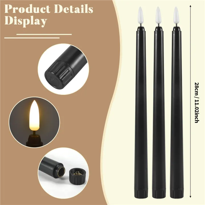 NAMUNY%206Pcs%20Flameless%20Black%20Taper%20Candles%20Flickering%20with%2010-Key%20Remote%20Timer,%20Battery%20Operated%20LED%20Candlesticks%20Window%20Candles%20-%20Image%202
