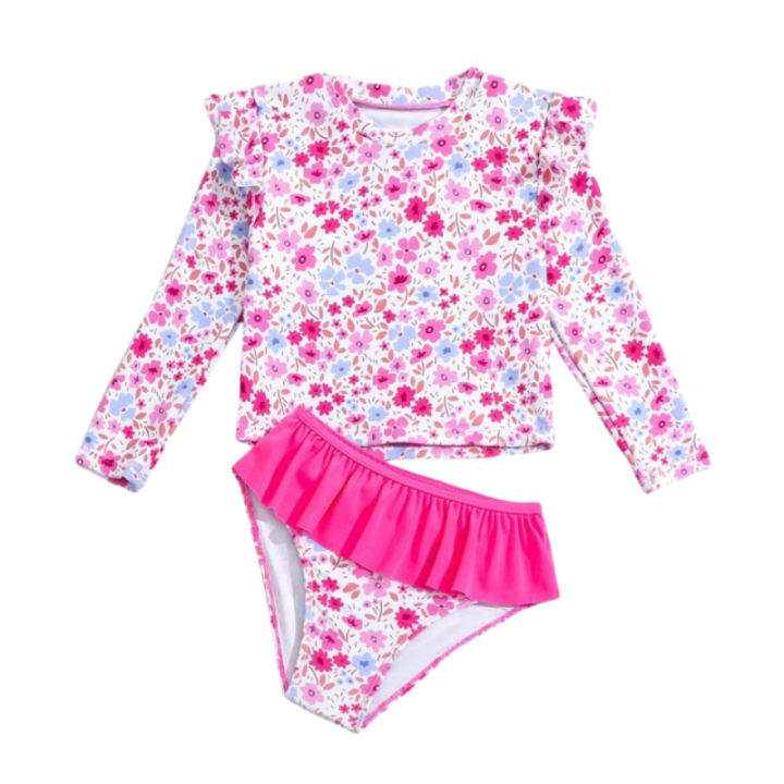 Children's Long Sleeve Swimsuit Girl One-piece Sunscreen Cute Baby Middle-Aged Kids Korean Kid Girls Swimsuit