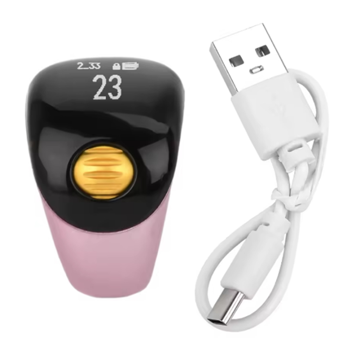 Adjustable OLED Screen Portable Ring Type Ball Finger Counter Type C Rechargeable Mini Counter Featuring Battery Display Pink