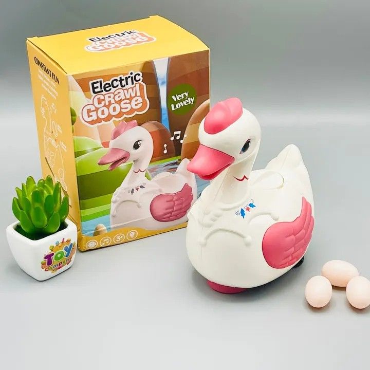 Electric Egg Laying Crawling Goose/Duck Toy With Lights And Music For Kids Multicolor
