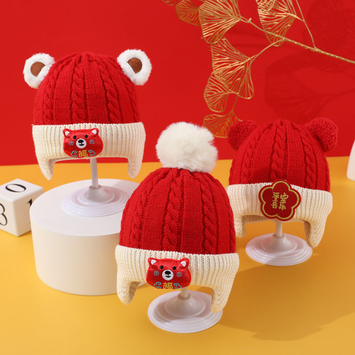 Baby%20hats,%20winter%20beanie%20hats,%20boys%20and%20girls,%20thickened%20ear%20caps,%20baby%20cotton%20in%20cotton,%20warm%20new%20year,%20red%20knit%20hats%20-%20Image%203