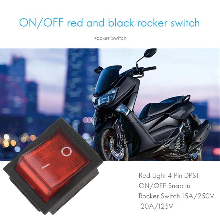 Red%20Light%204%20Pin%20DPST%20ON/OFF%20Snap%20in%20Rocker%20Switch%2015A/250V%2020A/125V%20AC%2028x22mm%20-%20Image%204