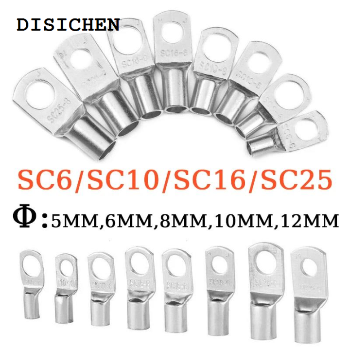 DISICHEN New SC Nose Terminal SC6 SC10 SC16 SC25 Copper Wire Lugs Ring Bare Cable Electric Crimp DTGA Cable Connector 5mm 6mm 8mm 10mm 12mm