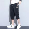 Douyin cropped slacks, men's elastic waist, loose shorts, trendy embroidered Chinese ice silk quick-drying sports pants. 