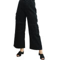 Black Cotton Side Pocket Design Cargo Pant For Women. 