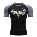 Summer Wear Fitness T-Shirt Gym Shirt Men's Print Black Compression Fitness Performance Sun Protective Clothing Exercise Wear. 