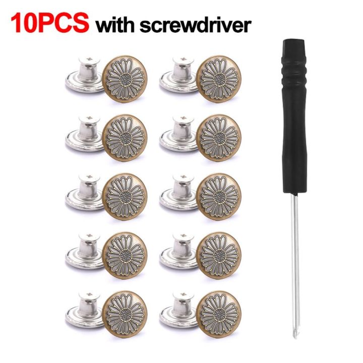 10Pcs/pack Adjustable With Screwdriver Jeans Buttons Clothing Pants Nail Free Waist Extenders Button 17mm Sewing Accessories Waist Buckle Jeans