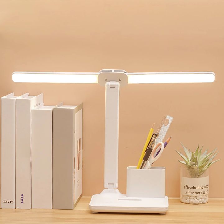 USB Rechargeable Double Head Table Lamp With Dimmable LED