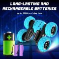 Remote Control Car Double Sided 2.4GHz Fast RC Stunt Car, 360°Rotating 4WD RC Cars with Bright Lights, Outdoor Rechargeable Electric Car, Fun Toy Cars Gifts for Boys Kids and Adults（Blue）. 