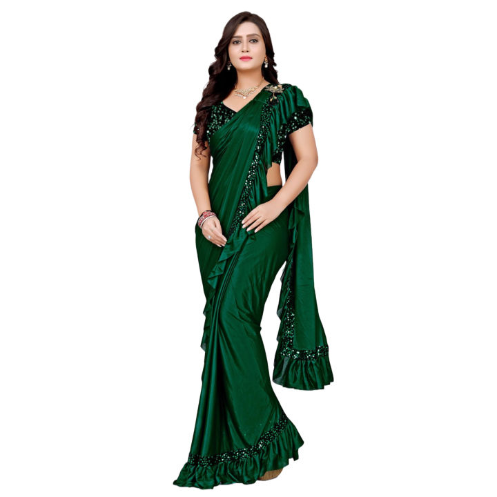 Solid Plain Bollywood Silk Blend Saree With Velvet Blouse For Women