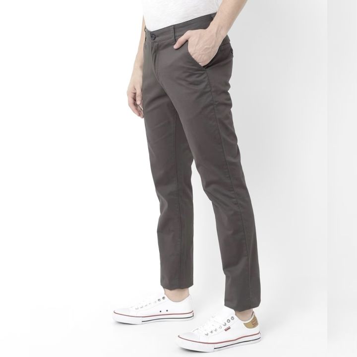 Brown Grey Stretchabe Cotton Pant For Men