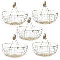fasdaga 5X Wooden Handle Metal Retro Basket Portable Multi-Function Vegetable Fruit Egg Groceries Practical Storage Basket White. 