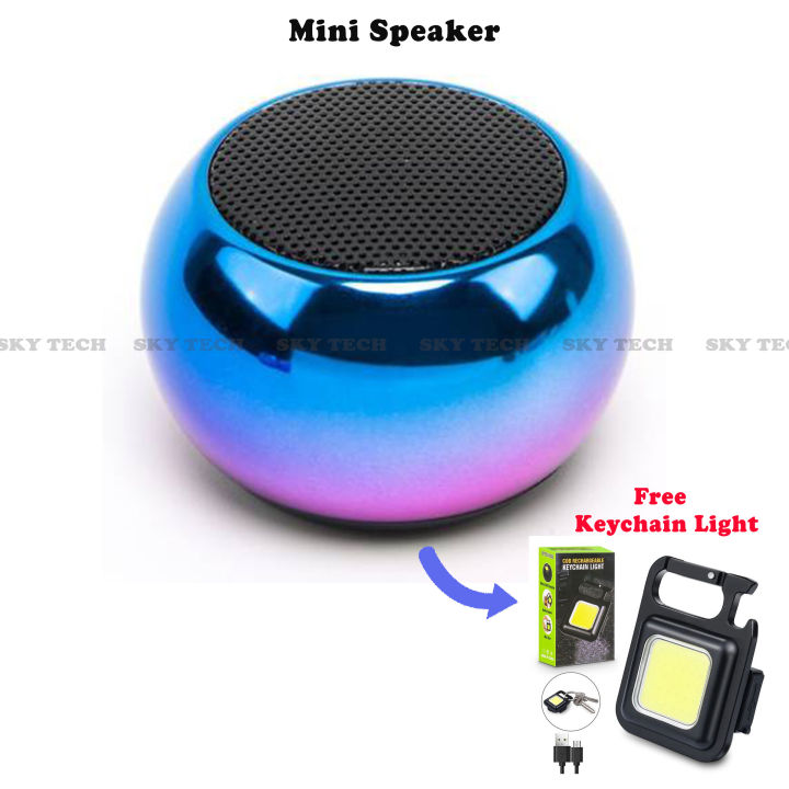 Mini Bluetooth Portable Speaker Round Small Steel Stereo Subwoofer 5W, Pocket Friendly Mini Speaker Home, Office, Kitchen with Free Keychain Light
