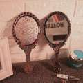 Creative Retro Makeup HD With Handle Women Bathroom Plastic Patterned Make Up Mirror Portable Handheld Antique Vanity. 