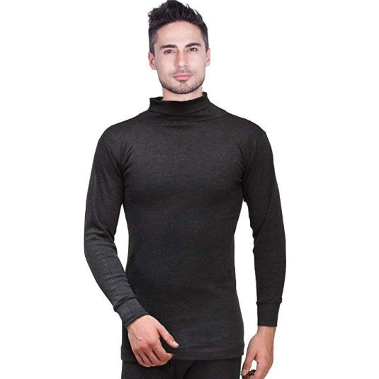 Lux Cottswool Men Black High Neck Full Sleeves Premium Thermal