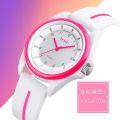 SKMEI 1578 Men Watch Simple Numeric Round Dial Analog Silicone Strap - Pink/White. 