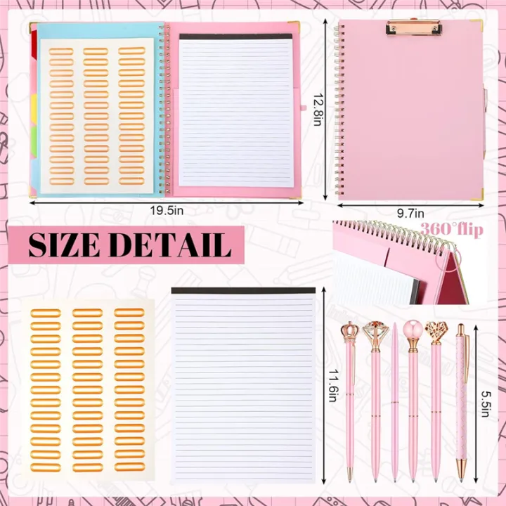 ARELENE%20Refillable%20Notepad%20Ballpoint%20Pen%20Set,5Dividers%20with%2010%20Storage%20Pockets%20Clipboard%20Binder%20Crystal%20Diamond%20Pen%20for%20School%20B%20-%20Image%203