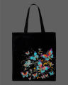 Flying Butterflies Swirl Graphic Printed Canvas Tote Bag– Eco-Friendly Cotton Shoulder Shopping Bag-White, Black. 