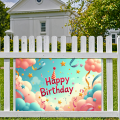 Birthday Backdrop Whimsical Theme Background Happy Colorful Photo Booth Party Decoration Pink Clouds Stars Streamers Children's. 