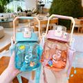 Cute Kids Water Bottle For School Summer Large Capacity Sport Straw Big Belly Cup Transparent Plastic Drinkware Bottles. 