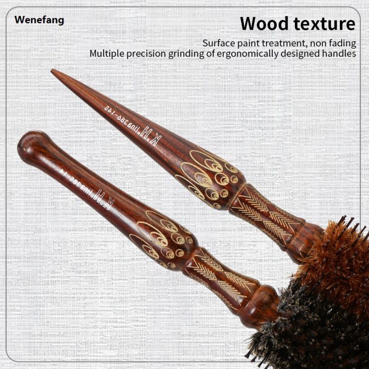 Wenefang Natural Wooden Bristle Hair Round Brush Hair Roller Brush Hairdressing Portable Anti Static Professional Barber Hair Comb Styling Tools