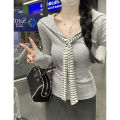 Korean Style College Style Navy Collar Striped Ribbon Long Sleeve T-Shirt for Women with Unique Design, Slimming Base Shirt for Spring and Autumn. 