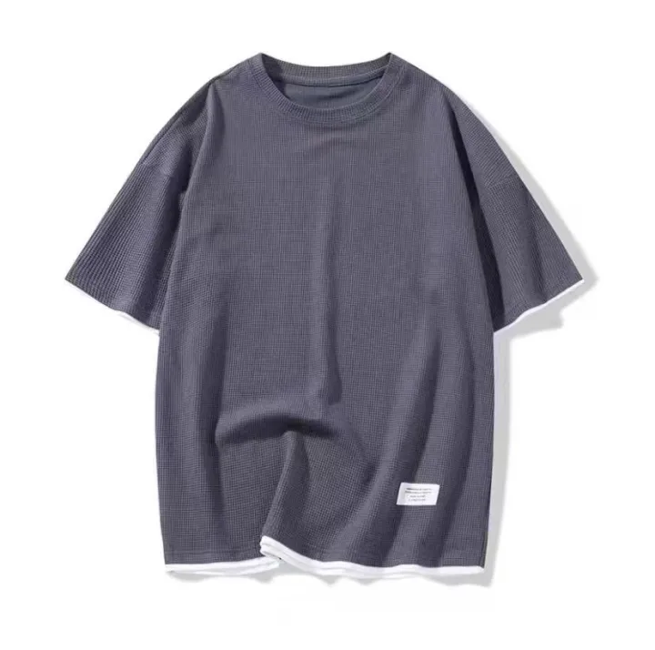 Waffle%20short%20sleeve%20t-shirt%20men's%20casual%20sportswear%20wholesale%20summer%20loose%20two-piece%20half-sleeved%20t-shirt%20two-piece%20set%20-%20Image%205