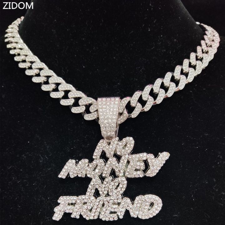 NEW STYLE Men Women Hip Hop NO Money No Friend Pendant Necklace with 13mm Cuban Chain HipHop Iced Out Bling Necklaces Fashion Jewelry