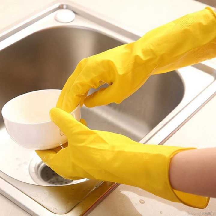 Yellow%20Rubber%20Dish%20Washing%20Gloves%20For%20%20Kitchen%20Cleaning,%20Strong%20Work%20,%20Painting%20,Gardening%20-%20Latex%20Waterproof%20Housework%20Use%20-%201%20Pair%20-%20Image%205