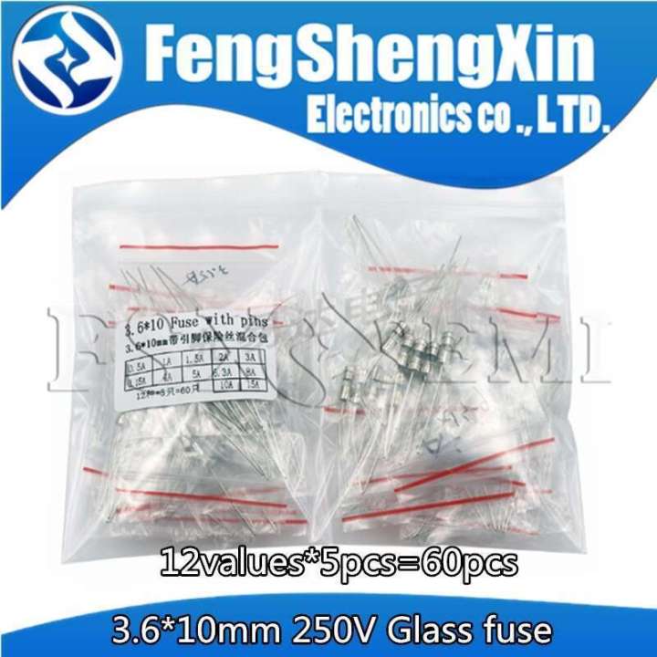 12values*5pcs=60pcs 3.6*10mm Glass fuse Slow blow 3.6*10 250V 3.6x10 T0.1A-15A