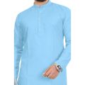 Sky Blue Solid Cotton Kurta Pajama Set For Men. 