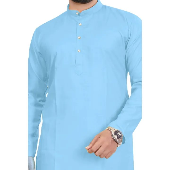 Sky%20Blue%20Solid%20Cotton%20Kurta%20Pajama%20Set%20For%20Men%20-%20Image%204