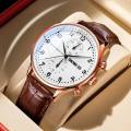 SKMEI 9301 Men Watch Fashion Luxury Chronograph Date Function Numeral Index Leather Strap Quartz - White/ Brown. 