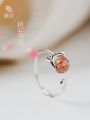 【Recently popular】925 Silver Plated Cat Strawberry Crystal Opening Ring Female Japanese and Korean Students Sweet Girl Heart Ins Peach Blossom Finger Ring. 
