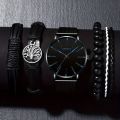 New specials 5pcs/set, Mens Stainless Steel Quartz Watch and Bracelet Set - Durable Precise, and Comfortable Accessory forBusiness and Sports. 