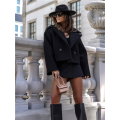 Women Crop Pea Coat Wool Blend Office Work Lapel Collar Short Winter Jacket Trench Coat. 