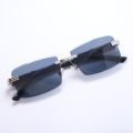 Rimless Rectangle Sliver Metal Frame Black Sunglasses For Men. 