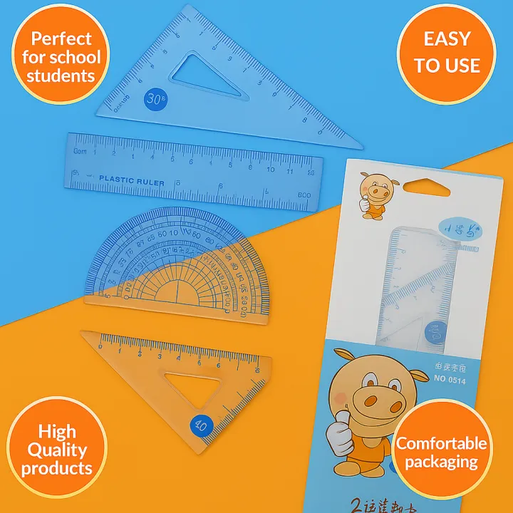 Math Ruler Box's Student Geometry Box Set – 4 Pcs Ruler, Protractor & Set Squares ...