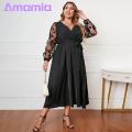 【2025 Version】 Plus Size Women Dress Stunning V-neck Embroidered Lace Midi Dress with Belt Elegant High Waist Wrap Gown for Women Wrap Dress with V-neck. 