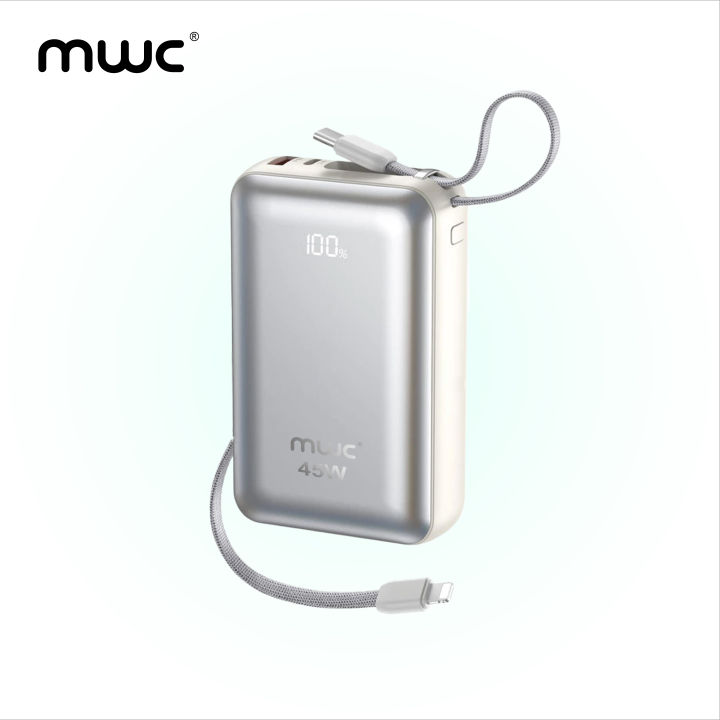 MWC PowerStar MS20K I 45W Super Fast Charging I 20000mAh Li-Polymer Battery I Digital Display I CCC Approved I 10000+ Bending test Attached Cable I Super Mini Size I Supported for Laptop, Mobile phone, MacBook & All other Devices