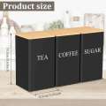 Canister Set Coffee Sugar and Tea Storage Container Metal with Bamboo Lid Square Black Snack Jars Kitchen 1000 ML. 