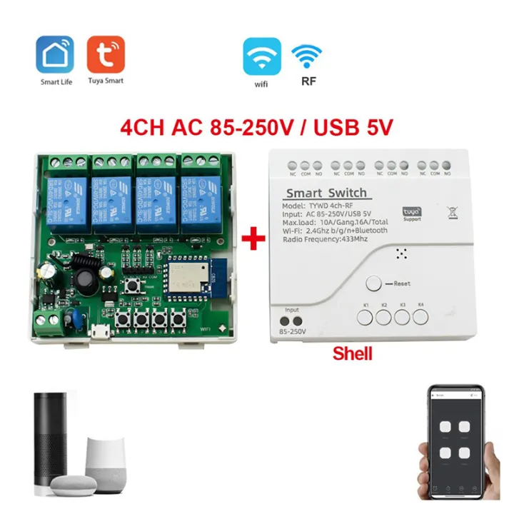 OUMERY%202X%20Tuya%20Smart%20Wifi%20Motor%20Switch%20Module%20RF%20433%20Radio%20Remote%20Control%204CH%20Inching%20Relay%20for%20Alexa%20,%204CH%20AC85-250V%20-%20Image%202