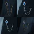 Golden / Silver Blue Crystal Chain Brooch for Men. 