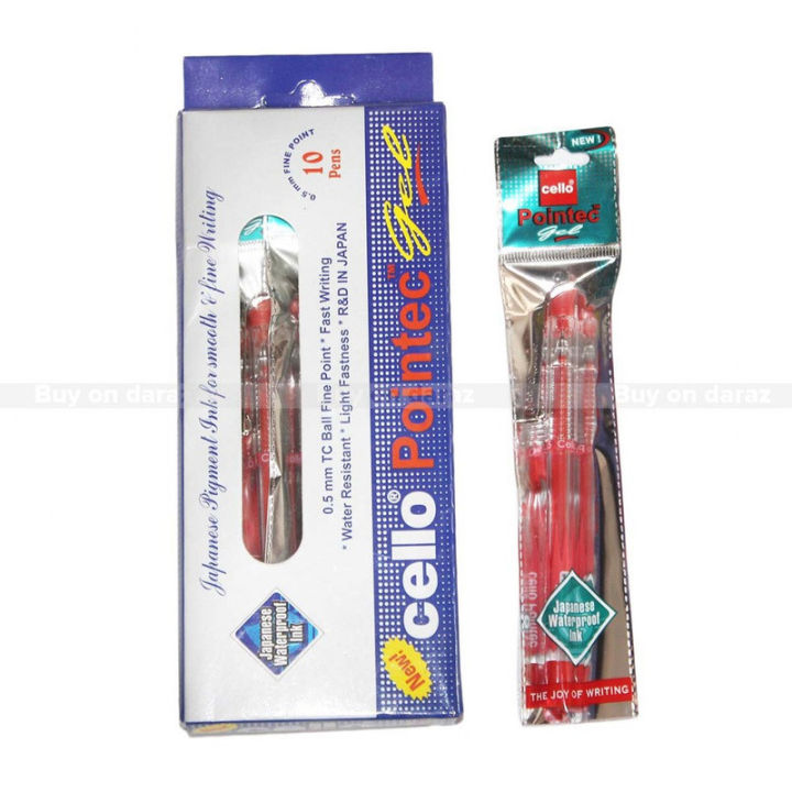 Pack Of Cello Pointec Red Gel Pen Box 10 Pens Per Box Daraz
